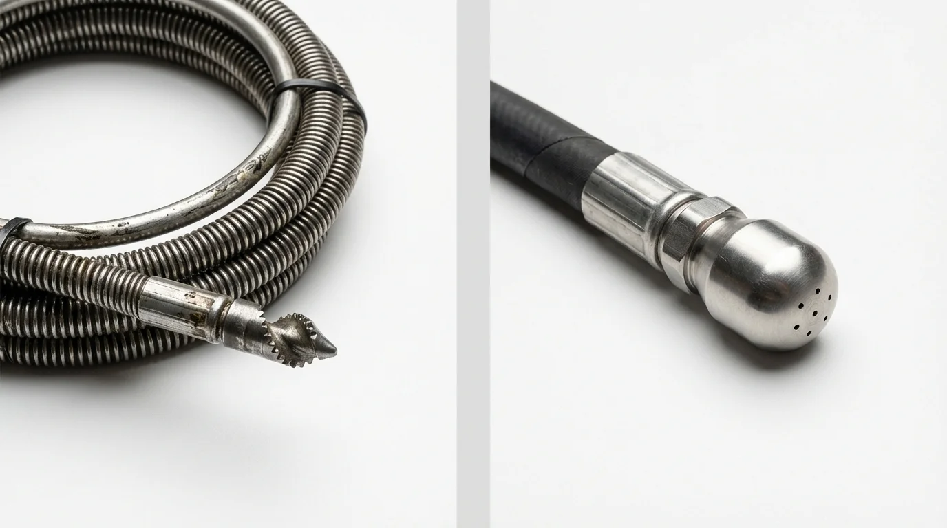 Drain snake cable and hydro jetting nozzle used for drain cleaning in Jacksonville, NC