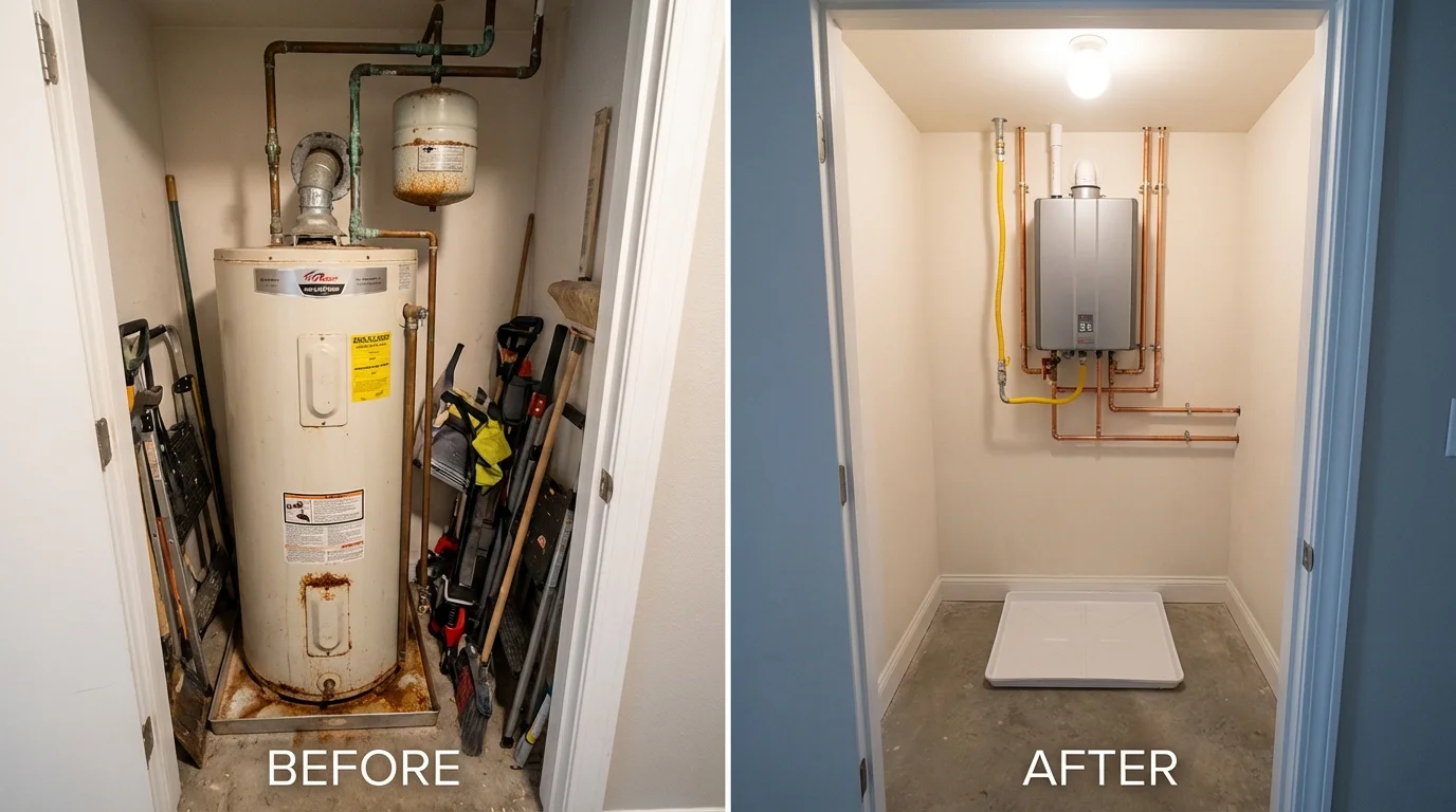 Tank water heater versus wall-mounted tankless unit comparison for Jacksonville, NC homeowners